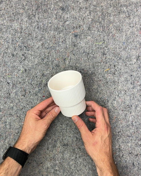 White Ribbed Ceramic Planter, W4"
