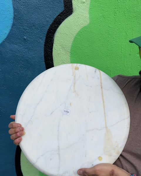 CB2 White Marble Round Tray, 16"