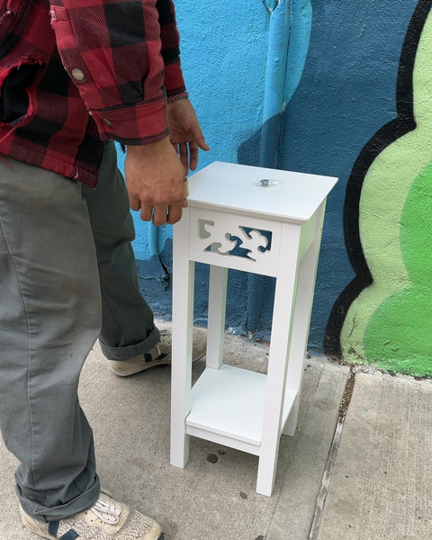 White Side Table with Shelf, W10xD10xH23"