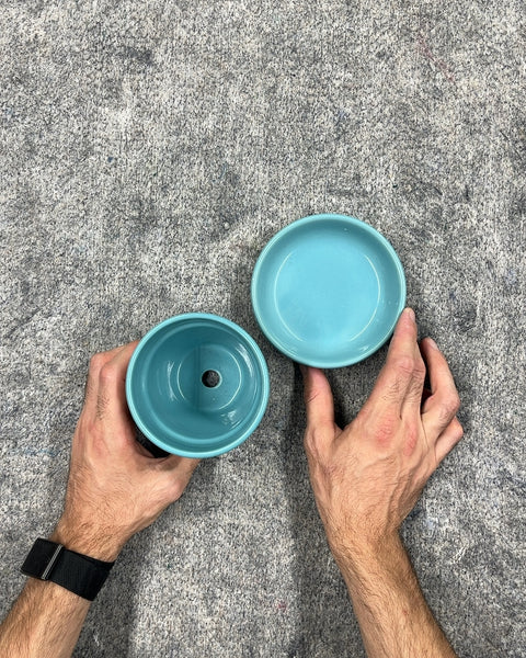 Teal Ceramic Planter with Saucer, 4"