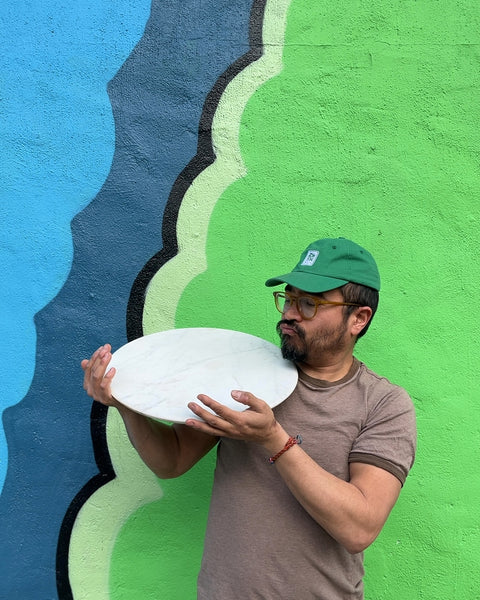CB2 White Marble Round Tray, 16"