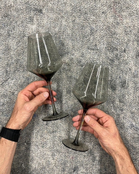 Two Smoked Gray Wine Glasses