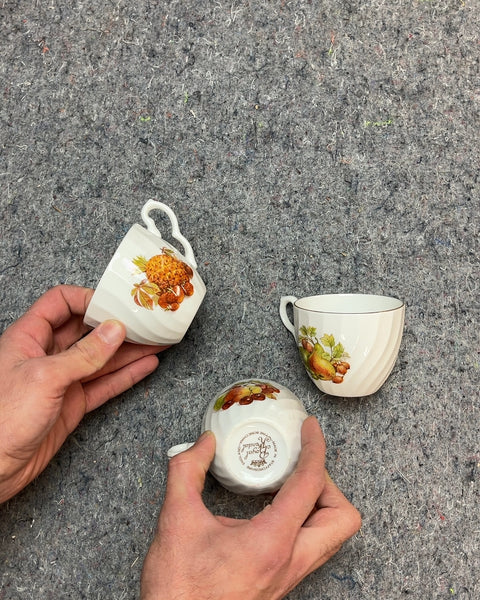 Three Porcelain Tea Cups, Fruit Design