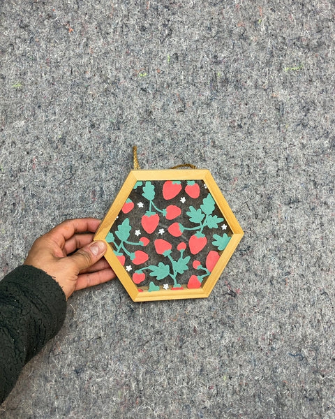 Strawberry Print Hexagon Wall Decor