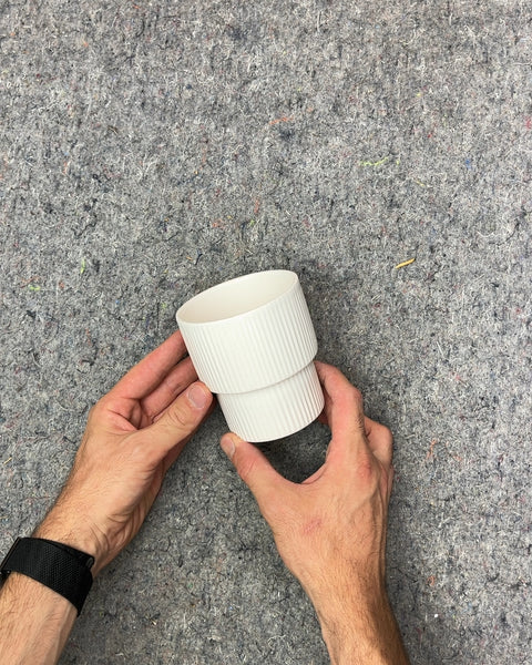 White Ribbed Ceramic Planter, W4"