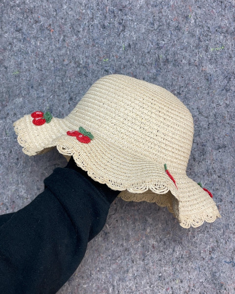 Straw Hat with Strawberry Detail