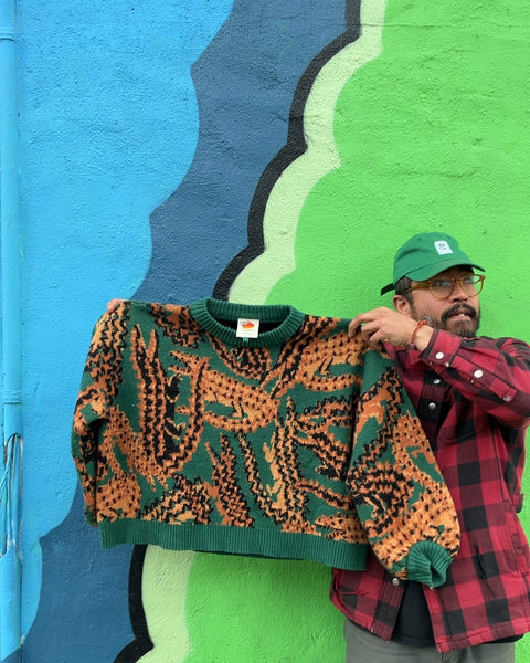 Farm Rio Green Croco Knit Sweater, Size L