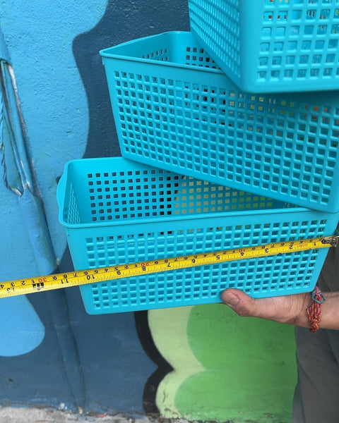 Three Turquoise Plastic Storage Baskets, 6x11"
