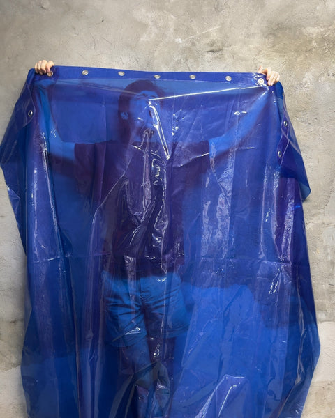 Translucent Blue Vinyl Shower Curtain with Grommets