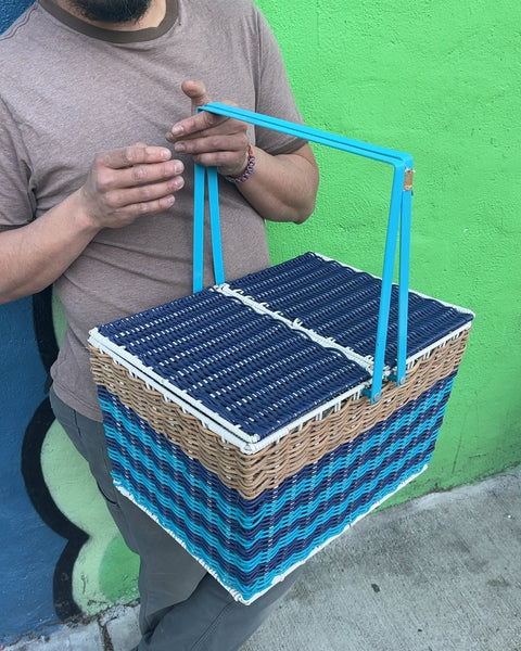 Dual-Lid Woven Picnic Basket