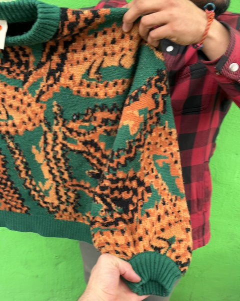 Farm Rio Green Croco Knit Sweater, Size L