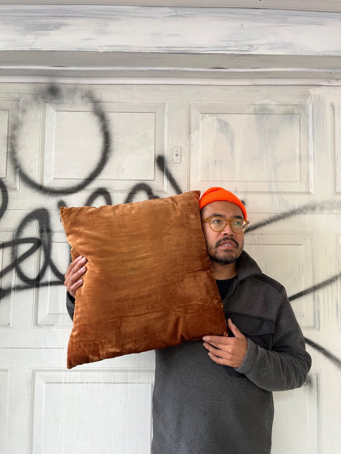Copper Colored Velvet Throw Pillow