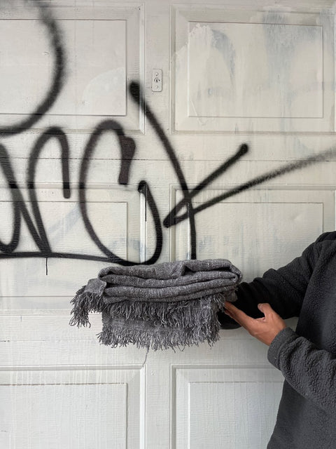 Gray Fringe Throw Blanket
