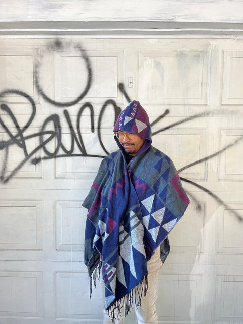 Hooded Geometric Poncho Wrap