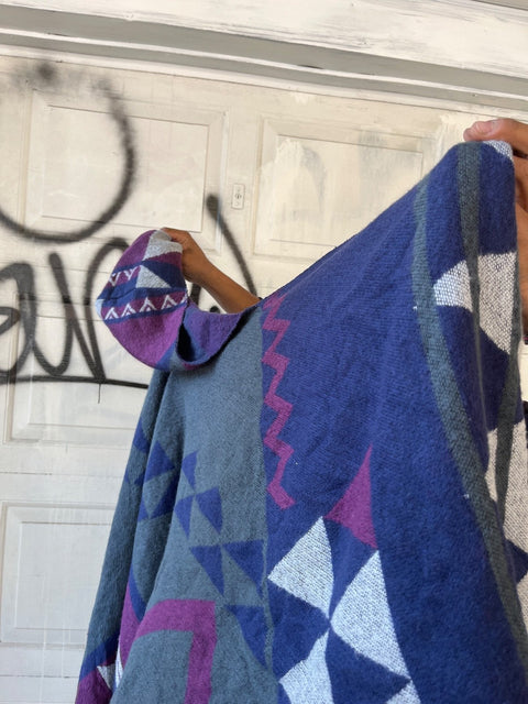 Hooded Geometric Poncho Wrap