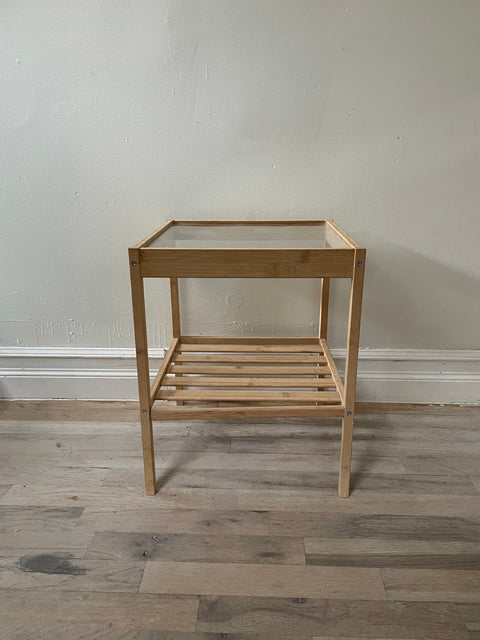 Wooden Side Table With Glass Top, W14xH17"