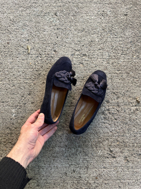 Like New Aquazzura Suede Tassel Loafers, Size EU 36.5