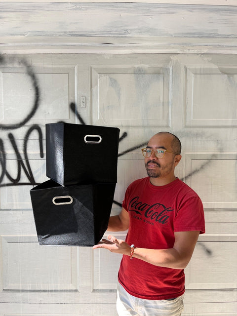Two Foldable Black Storage Bins
