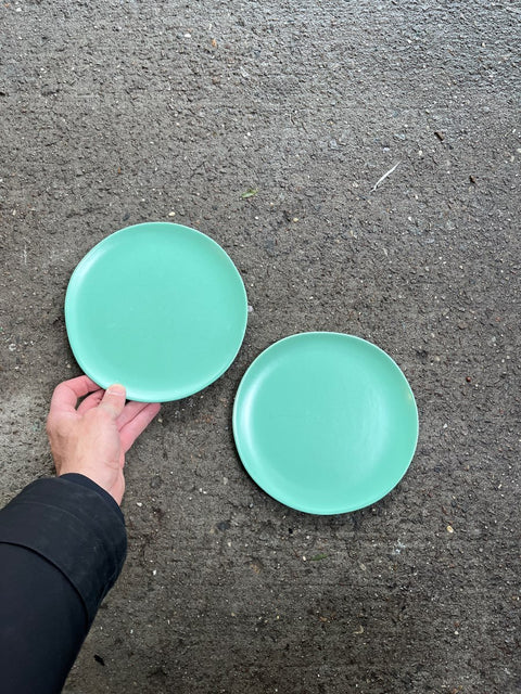 Two Light Blue/Green CB2 Dessert Plates