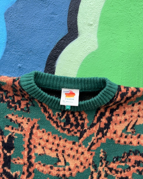 Farm Rio Green Croco Knit Sweater, Size L