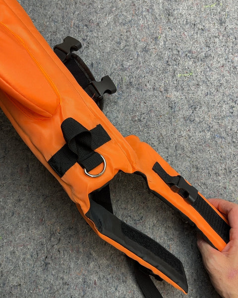 Orange Pet Life Vest with Shark Fin, Size M