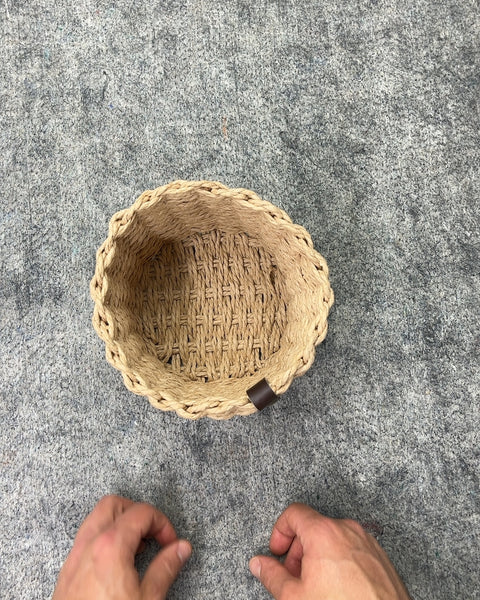 Woven Basket with Leather Accent